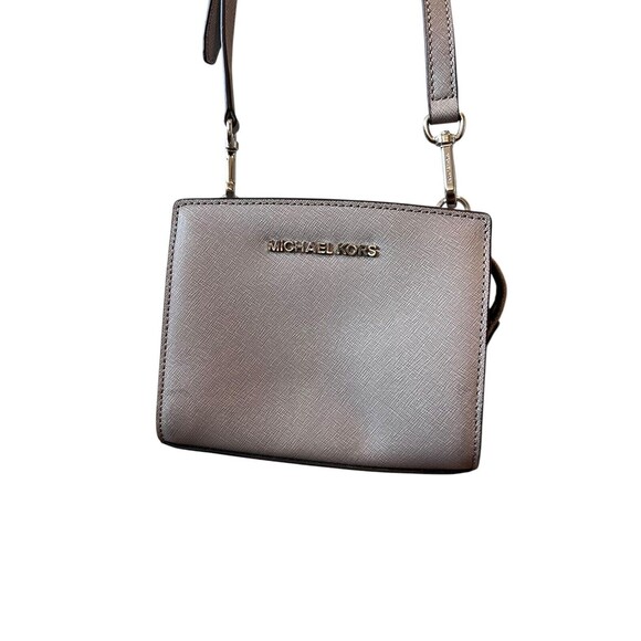Michael Kors Selma Mini Saffiano Leather Crossbody Bag Ash Grey Luxury Textured - Picture 1 of 14
